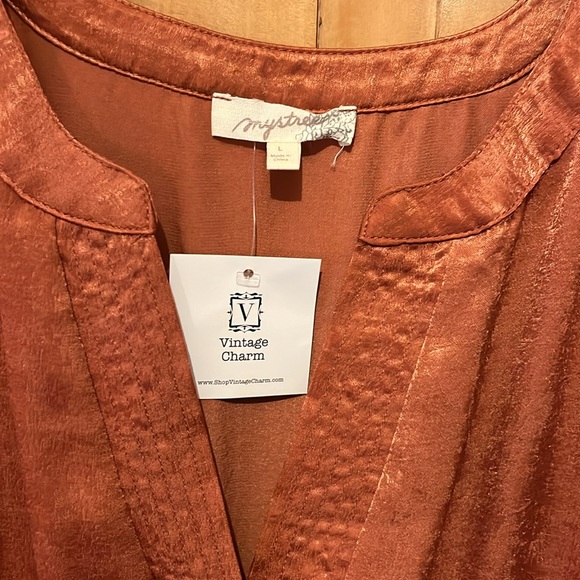 Vintage Charm - Super cute for fall - crushed satin long dress rust size large - Picture 2 of 6